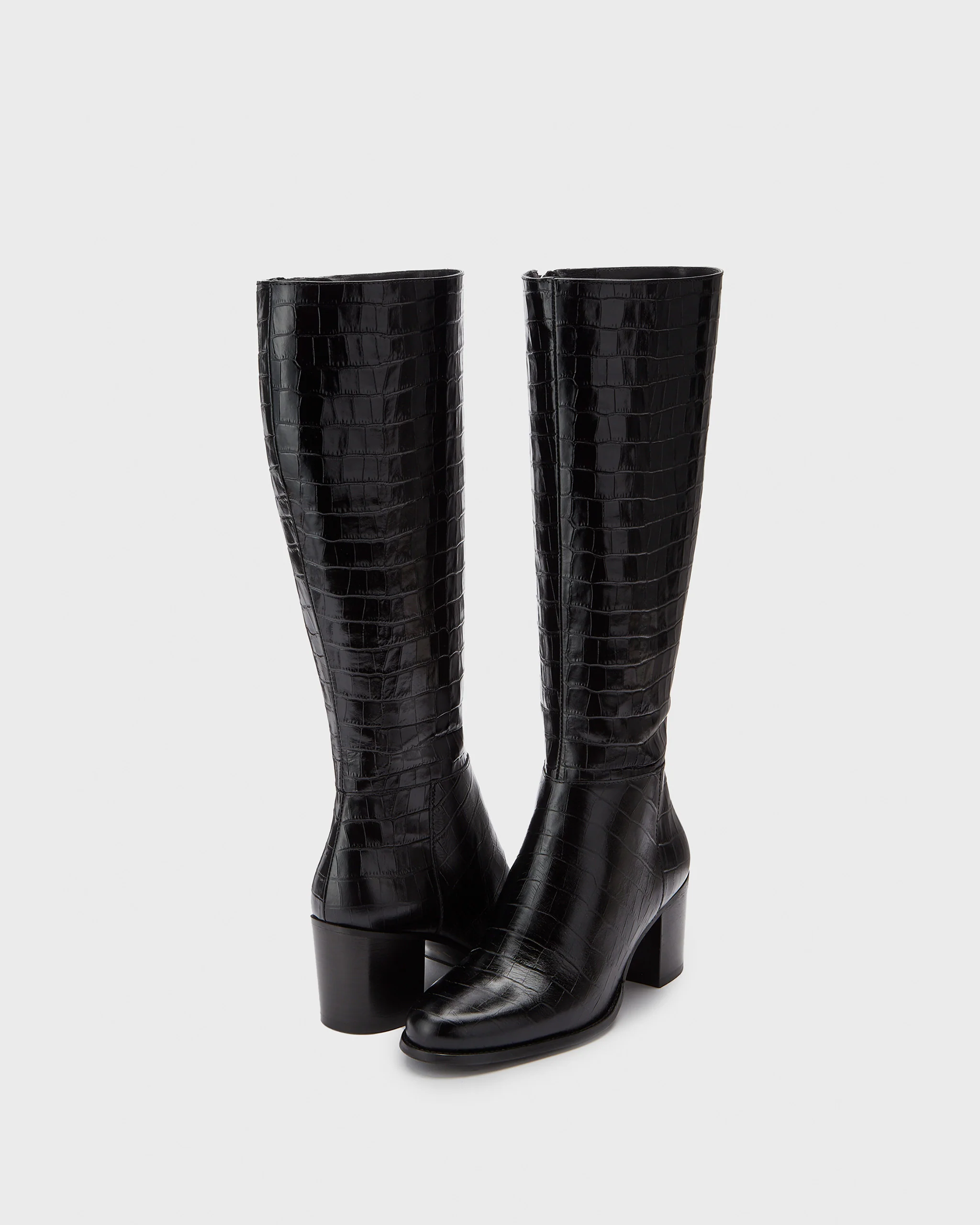 Dalia Petite Knee High Boots in Black Croc - Image 2