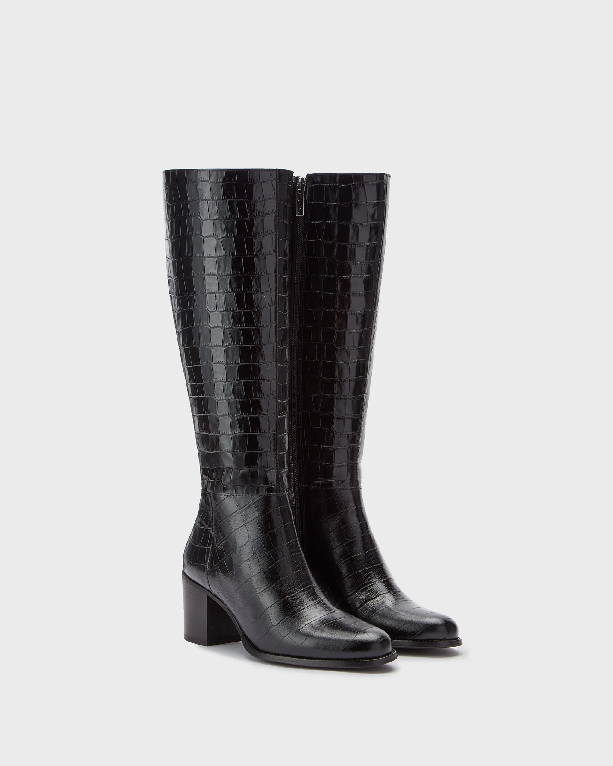 Dalia Standard Knee High Boots in Black Croc - Image 2