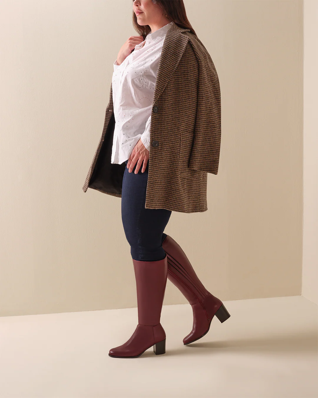 Dalia Standard Knee High Boots in Burgundy Leather - Image 7